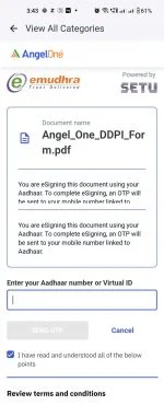 angel one ddpi enter aadhaar number