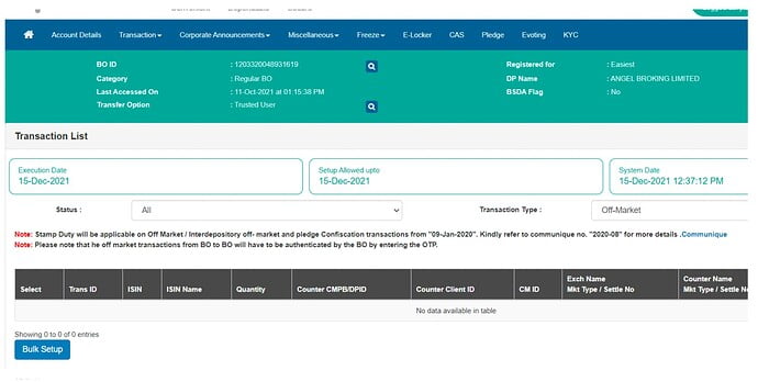 dhan select bulk setup